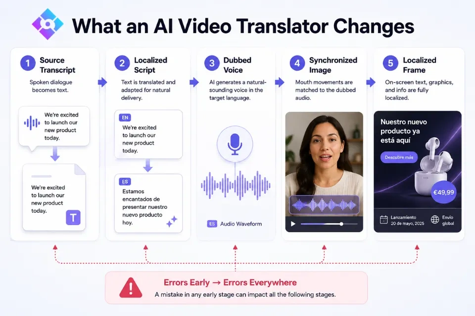 Five-layer AI video localization workflow from translation to lip sync