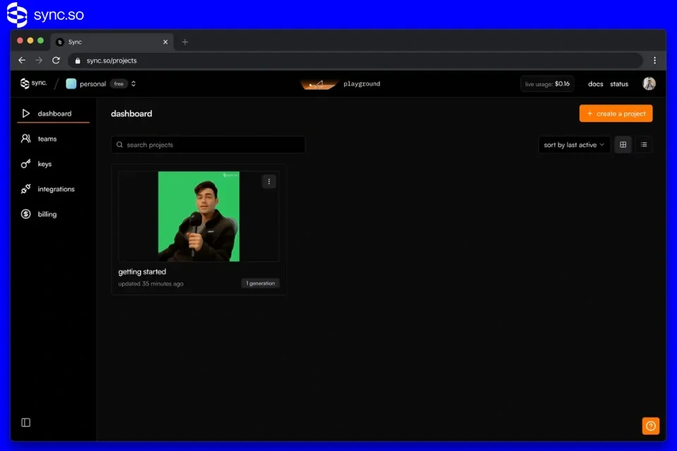 Sync.so AI lip sync video tool interface