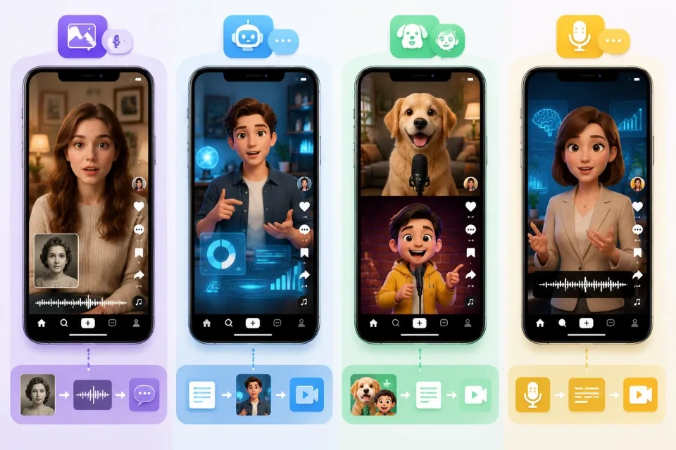 Four types of faceless TikTok content: talking photos, AI avatars, characters, and voice-first videos