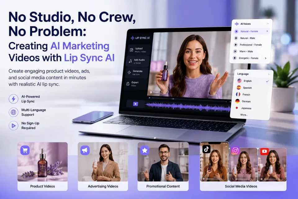 AI marketing video creation with Lip Sync AI for product ads and social media