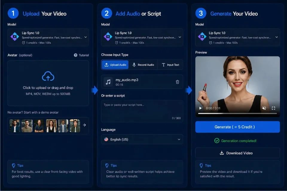 Step-by-step guide to creating AI marketing videos with Lip Sync AI