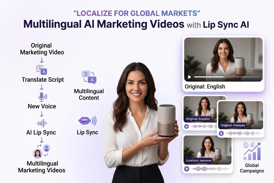 Multilingual marketing videos created with AI lip sync for global markets