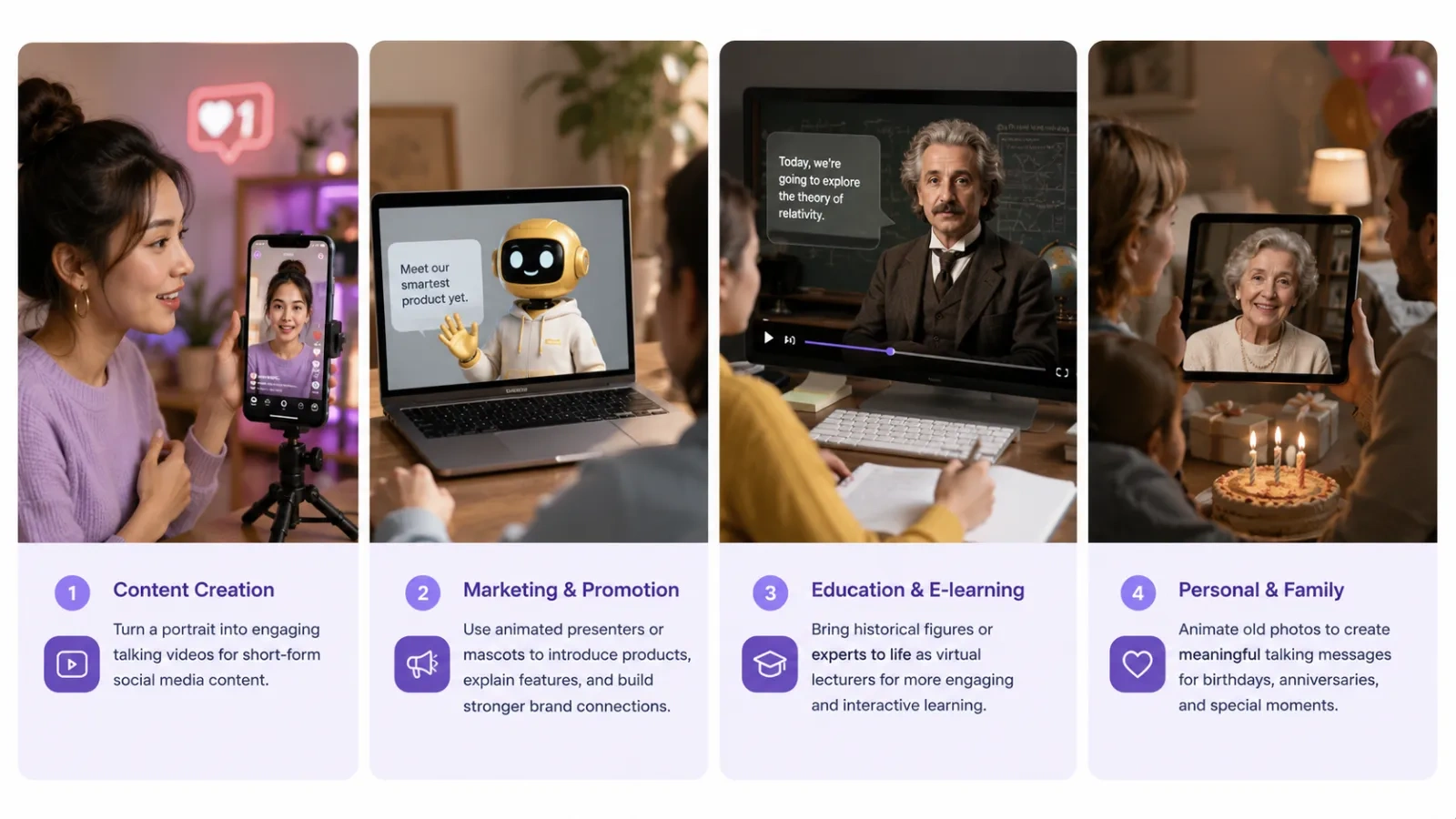 AI talking photo use cases for social media marketing education and family projects